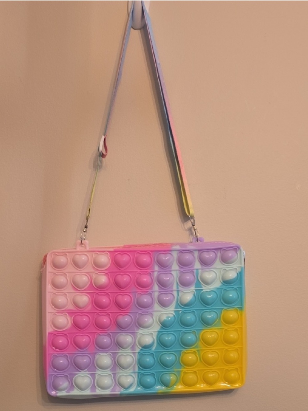 Kids Rainbow Pastel Heart Pop-It Crossbody Bag